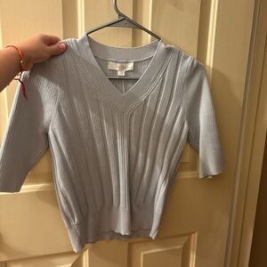 Women's Light Gray/Blue V-Neck Sweater
